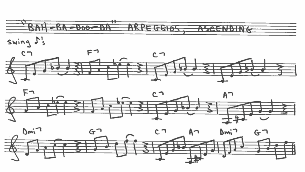 ascending swung eighth note arpeggios on the blues