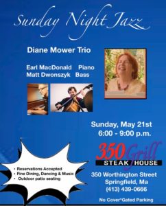 This is a poster advertising a performance by Dianne Mower at the 350 Grill in Springfield, MA.